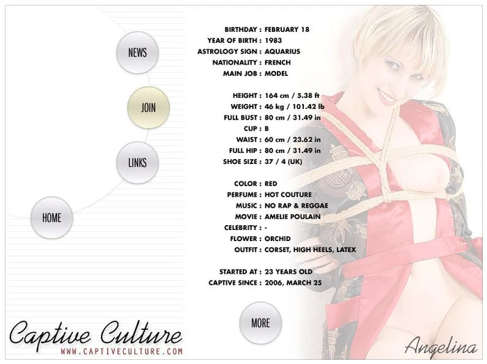 Captive Culture - Biography Page - Model : Angelina