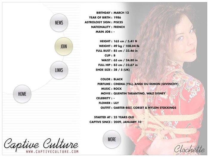 Captive Culture - Biography Page - Model : Clochette