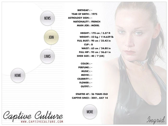 Captive Culture - Biography Page - Model : Ingrid