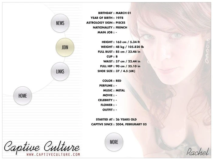 Captive Culture - Biography Page - Model : Rachel