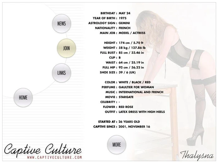 Captive Culture - Biography Page - Model : Thalysna