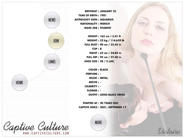 Captive Culture - Biography Page - Model : Victoire