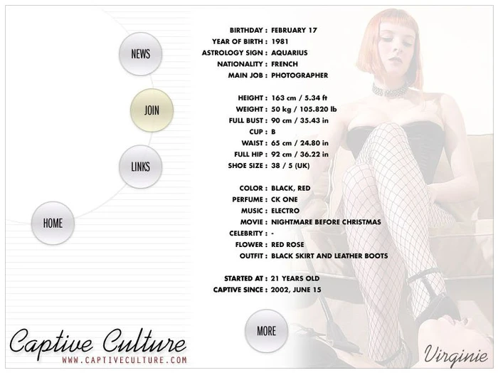 Captive Culture - Biography Page - Model : Virginie